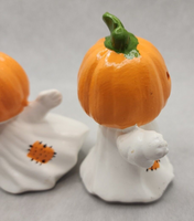 Vintage Halloween Ghost Set of Two Ceramic Ghosts with Pumpkins Heads PB198