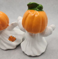 Vintage Halloween Ghost Set of Two Ceramic Ghosts with Pumpkins Heads PB198