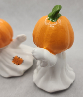 Vintage Halloween Ghost Set of Two Ceramic Ghosts with Pumpkins Heads PB198