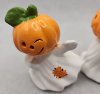 Vintage Halloween Ghost Set of Two Ceramic Ghosts with Pumpkins Heads PB198