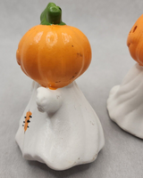 Vintage Halloween Ghost Set of Two Ceramic Ghosts with Pumpkins Heads PB198