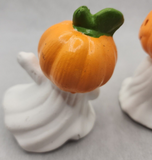 Vintage Halloween Ghost Set of Two Ceramic Ghosts with Pumpkins Heads PB198