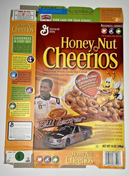 2005 Empty Honey Nut Cheerios Bill Lester 14OZ Cereal Box SKU U200/287