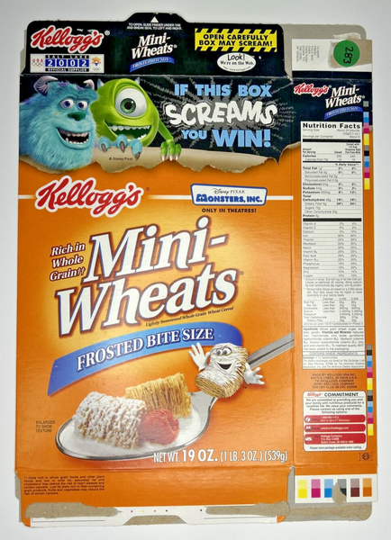 2002 Empty Kellogg's Mini Wheats Monsters Inc. 19OZ Cereal Box SKU U200/283