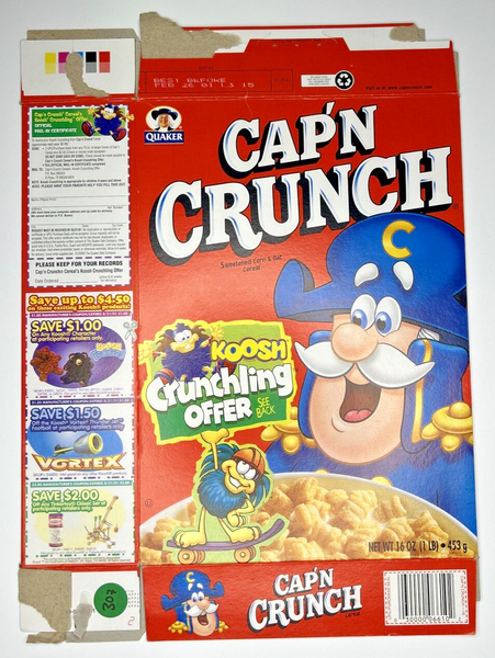 2000 Empty Cap'n Crunch Koosh Crunchling Offer 16OZ Cereal Box SKU U200/307