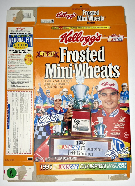 1996 Empty Frosted Mini-Wheats Nascar Jeff Gordon 19OZ Cereal Box SKU U200/254