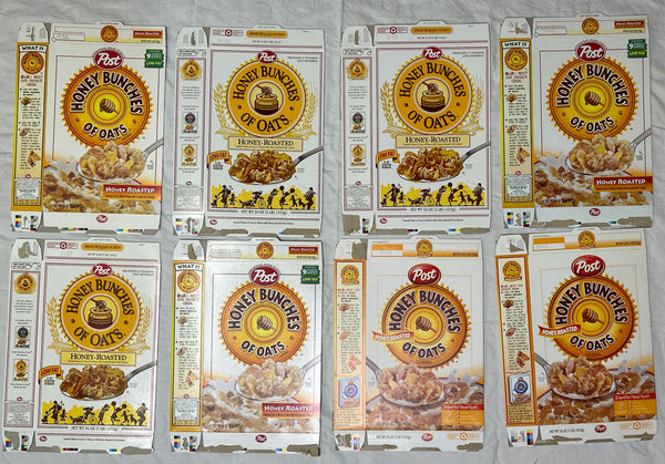 1990s-2000s Empty Honey Bunches of Oats 16OZ Cereal Boxes Lot of 8 SKU U199/230