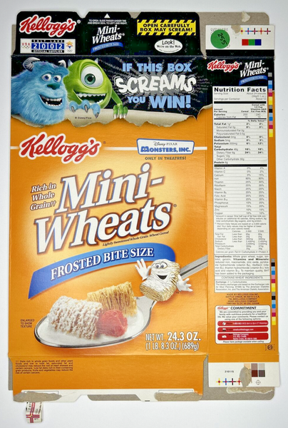 2002 Empty Frosted Mini-Wheats Monsters Inc. 24.3OZ Cereal Box SKU U200/255