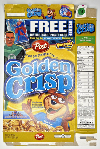 2004 Empty Golden Crisp Justice League Not Included 17OZ Cereal Box SKU U200/273