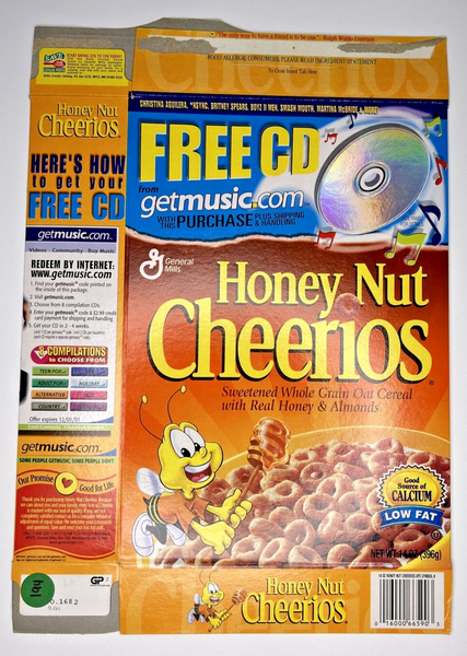 2001 Empty Honey Nut Cheerios CD Offer 14 OZ Cereal Box SKU U198/194