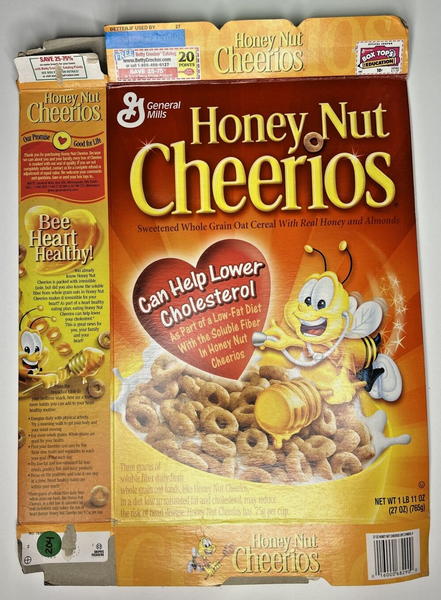 2004 Empty Honey Nut Cheerios Lower Cholesterol 27OZ Cereal Box SKU U198/204