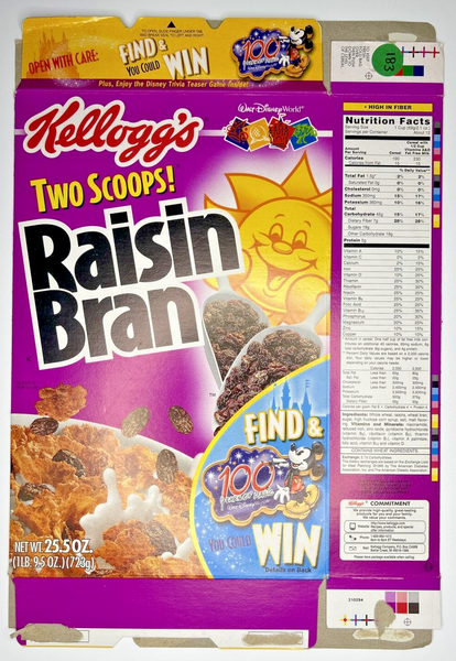 2003 Empty Kellogg's Raisin Bran Disney 25.5OZ Cereal Box SKU U198/183