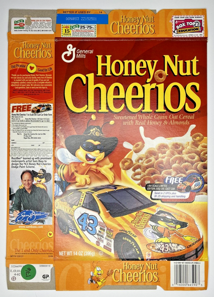 2002 Empty Honey Nut Cherrios Die-Cast Car Offer 14OZ Cereal Box SKU U198/176