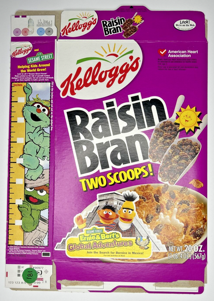 2000 Empty Kellogg's Raisin Bran Ernie & Bert 20OZ Cereal Box SKU U198/181