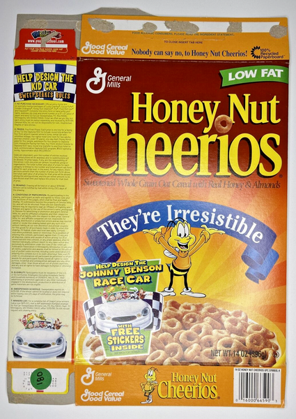 1999 Empty Honey Nut Cheerios Johhny Benson No Stickers 14OZ Cereal Box U198/180