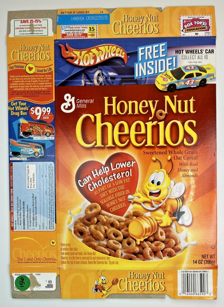 2004 Empty Honey Nut Cheerios Hot Wheels Car Not Included 14OZ Cereal Box 198156