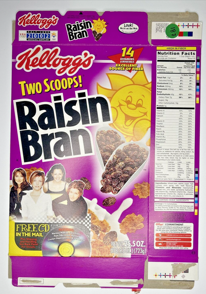 2002 Empty Kellogg's Raisin Bran Free CD Offer 25.5OZ Cereal Box SKU U198/187