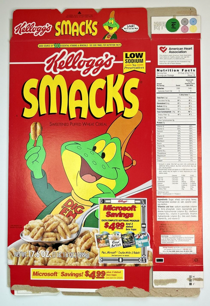 1998 Empty Kellogg's Smacks Microsoft 17.6OZ Cereal Box SKU U198/161