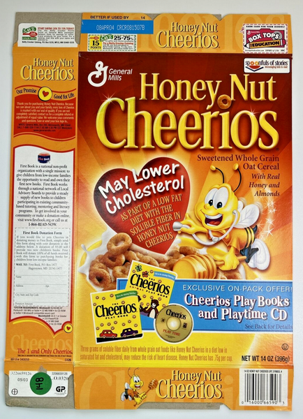 2004 Empty Honey Nut Cheerios Play Books/CDs 14OZ Cereal Box SKU U198/148