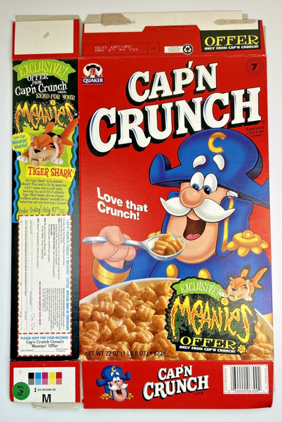 1999 Empty Quaker Cap'n Crunch Meanies 22OZ Cereal Box SKU U198/163