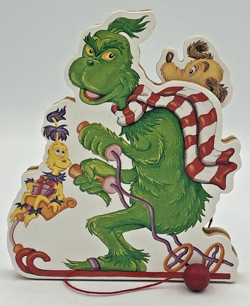 1998 Dr. Seuss The Grinch & Max Wooden Pull Toy Christmas Ornament SKU U183