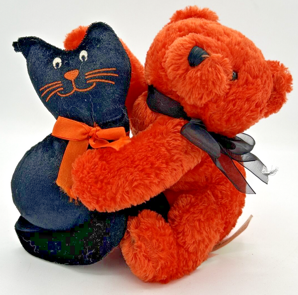 Dan Dee Halloween Orange Bear and Black Cat Plush Stuffed Animal Toy 6" SKUBB27