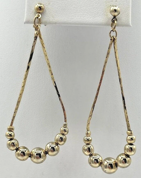 Vintage Gold Tone Dangle Drop Earrings Chain & Bead Style SKU PB73