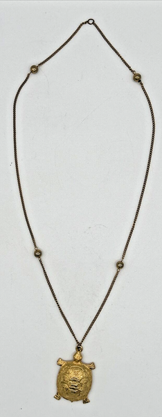 Vintage Mimi Gold Tone Turtle Pendant on Beaded Chain Necklace SKU PB73