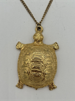 Vintage Mimi Gold Tone Turtle Pendant on Beaded Chain Necklace SKU PB73