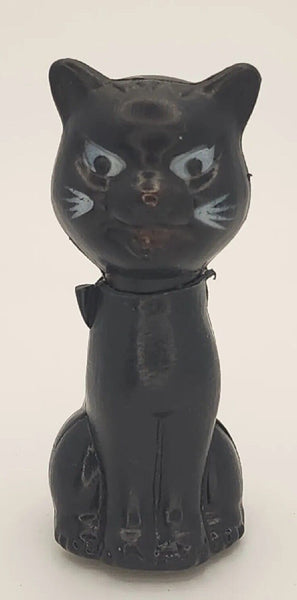 Vintage R.L. Albert and Sons Black Cat 3" Halloween Candy Container Plastic PB80