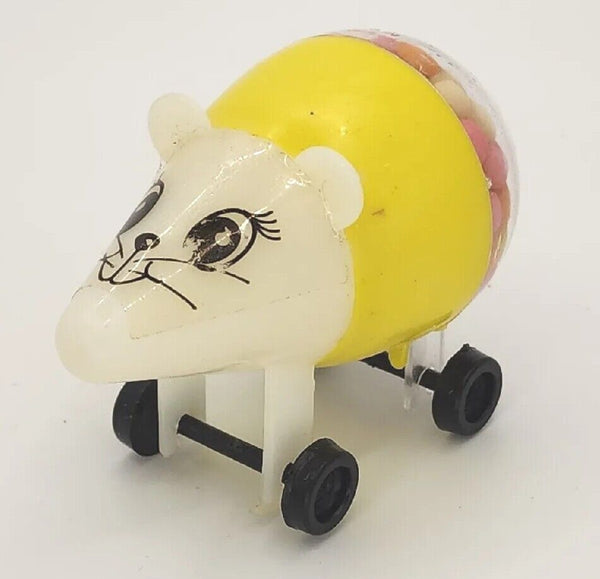 Vintage Toy Mouse On Wheels Rolling Candy Container Plastic Animal PB80