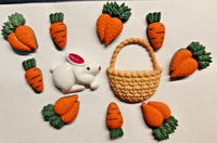 Vintage Jesse James Easter Rabbit Carrots Basket Plastic Shank Buttons PB85