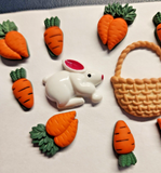 Vintage Jesse James Easter Rabbit Carrots Basket Plastic Shank Buttons PB85