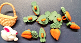 Vintage Jesse James Easter Rabbit Carrots Basket Plastic Shank Buttons PB85