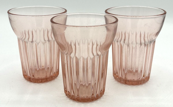 Anchor Hocking Pink Ribbed Depression Glass Drinking Glasses Set of 3 SKU U221