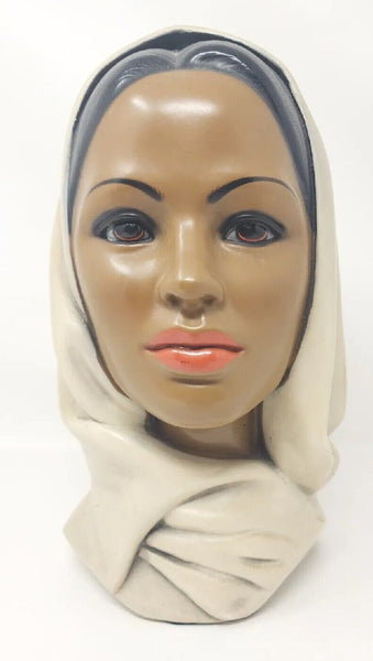 VTG 60s Marwal Chalkware 10” Bust Woman Hijab Middle Eastern African Moroccan
