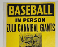 Vintage 1930's Zulu cannibal Giants Baseball Promo Sign Negro League 14x 20.75