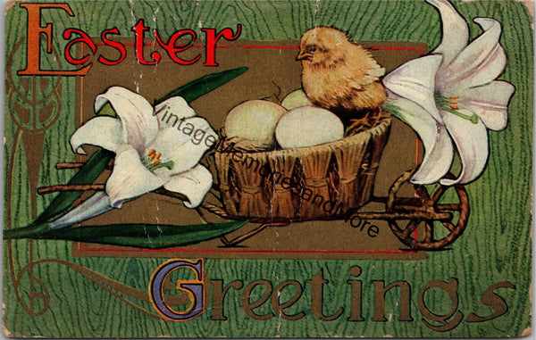 Easter Greetings Vintage Gold Detail Postcard PC348