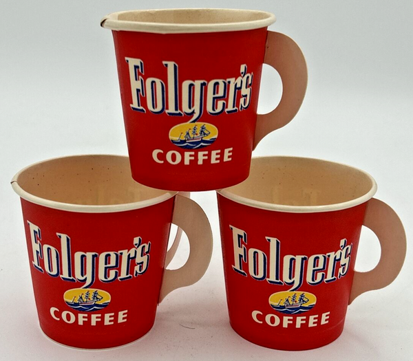 Vintage 4oz  Folgers Wax Sample Coffee Cups Lot of 3 NOS SKUG11
