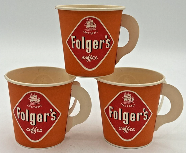 Vintage 4oz Folgers Coffee Instant Coffee Sampler Cups Lot of 3 NOS SKUG11