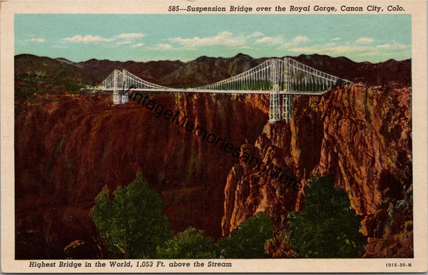 Suspension Bridge over Royal Gorge Canon City CO Postcard PC349