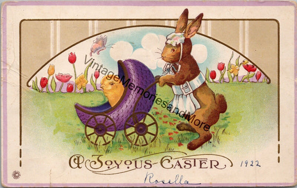 A Joyous Easter Vintage Embossed Gold Detail Postcard PC359