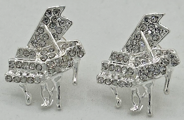 Silver Tone Rhinestone Detail Piano Stud Earrings Fashion Jewlery SKUPB89