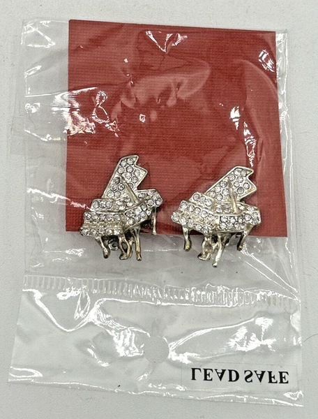 Silver Tone Rhinestone Detail Piano Clip-On Earrings Fashion Jewlery SKU