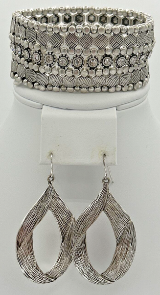 Premier Designs Silver Tone Rhinestone Bracelet & Earrings Set PB74