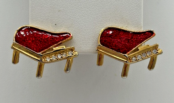 Vintage Red Piano Music Themed Stud Earrings SKU PB78