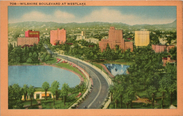 Wilshire Boulevard at Westlake Los Angeles CA Postcard PC386