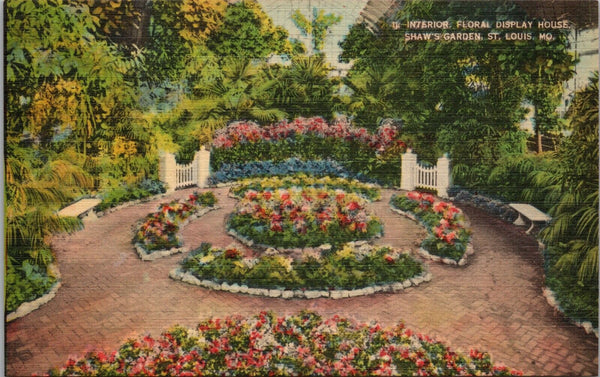 Interior Floral Display House Shaw's Garden St. Louis MO Postcard PC386