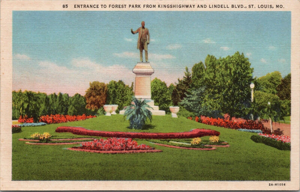 Entrance to Forest Park Kingshighway & Lindell Blvd St. Louis MO Postcard PC385
