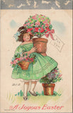 A Joyous Easter Vintage Illustrated Silver Detail Embossed Postcard PC405